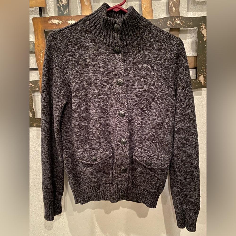 Lauren Ralph Lauren Knit Heavy Cardigan Size L Button Up Black Buttons